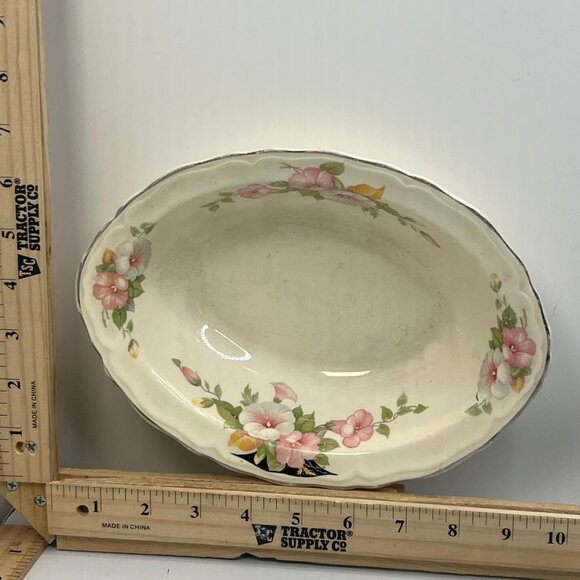 Other - Vintage White Porcelain Serving Dish with Pink Floral Design and Gold Trim